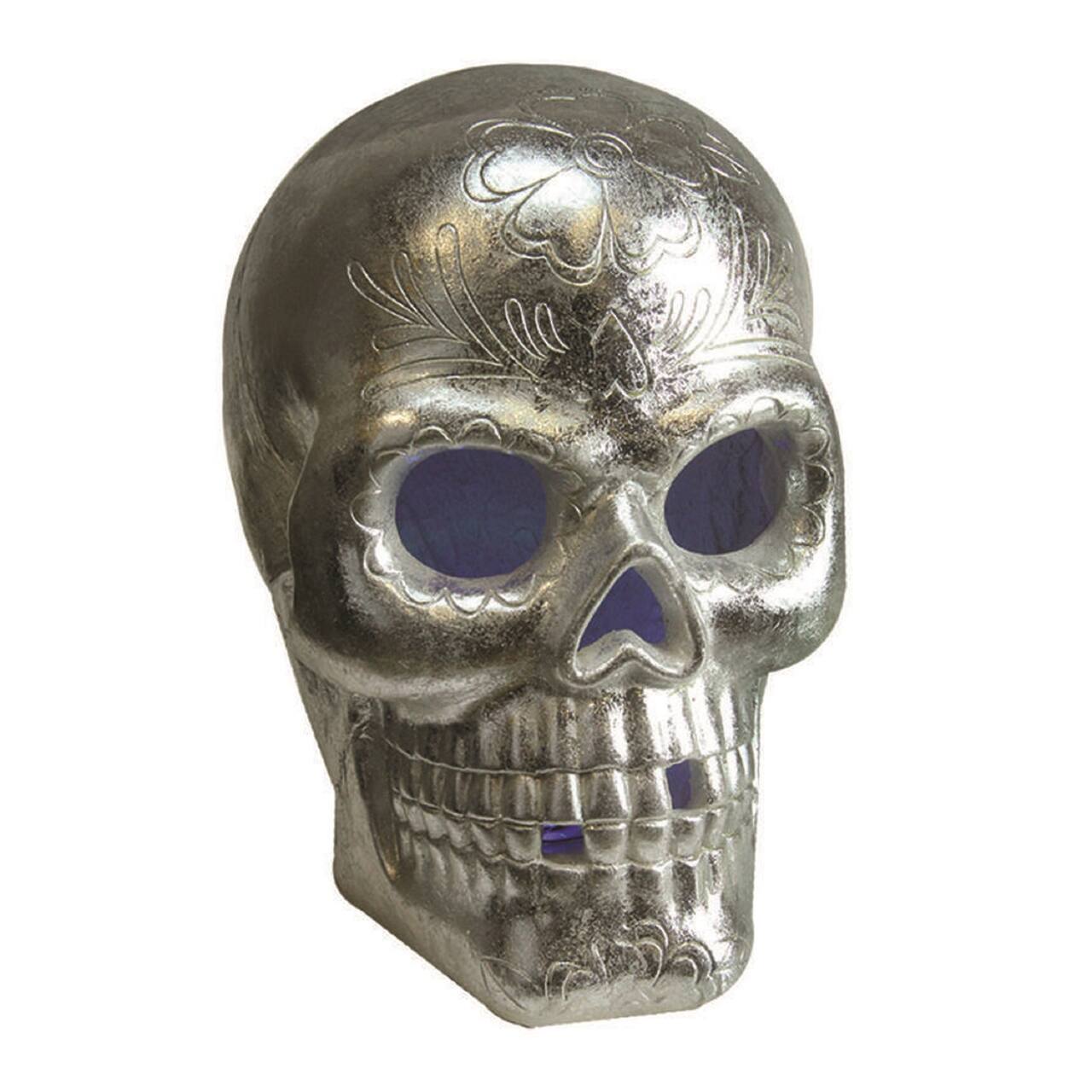 LED Lighted Metallic Halloween Day of the Dead Skull